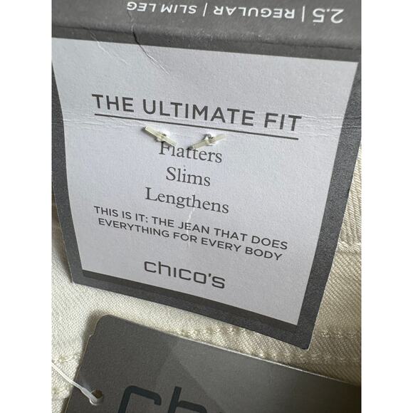 Chico's Platinum Denim Ivory Ultimate Fit Slim Leg Jeans Size 2.5 14 NWT - Picture 4 of 11